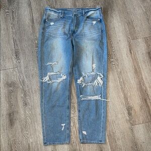 American Eagle Outfitters Distressed Straight Leg Jeans - Light Blue